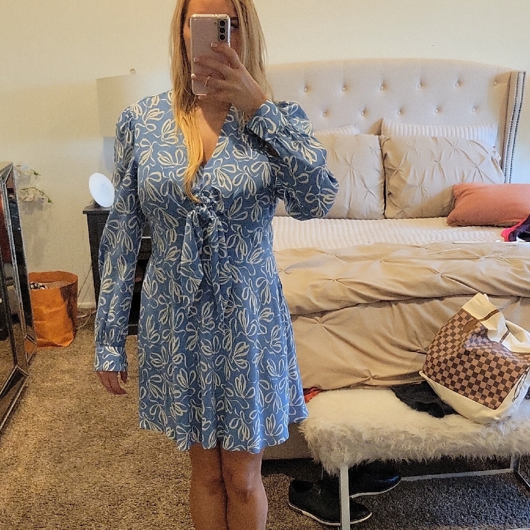 Ted Baker London Blue And White Long Sleeve Dress